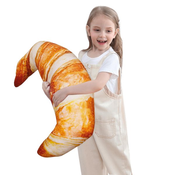Wepop 28 in Croissant Pillow Giant Bread Loaf Gaming Pillow, Cute Lumbar Baguette Back Cushion Funny Food Plush Toy for Kids