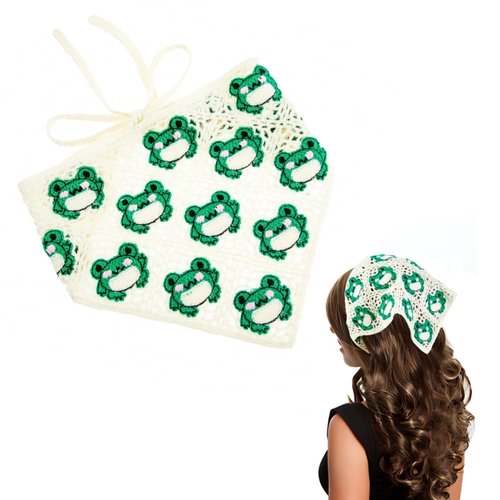 OSOPLAY Handmade Crochet Triangle Bandana with Cute Animal Patterns Elegant Adorable Kerchief (Frog)