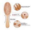 Natural Wood Hair Brush with Wooden Bristles Massage Scalp Comb and Peach Wood Beard Comb for Men and Women 3 pcs