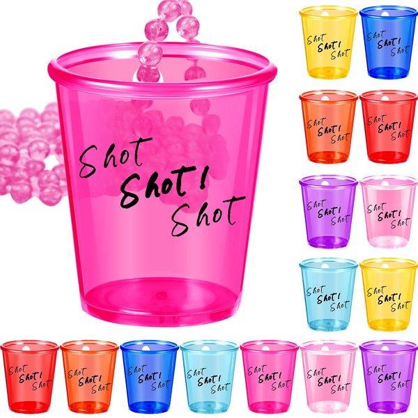 Hillban 24 Pcs Shot Glass on Necklace Colorful Shot Glass Hot Pink Bachelorette Wedding Shot Cups Necklace Bride and Groom Supplies for Wedding Party