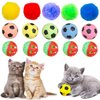 Allazone 35 PCS Cat Toys Balls Set, 7 Style Pompoms Kitten Toy Paper Balls Thread Ball, Foam Balls for Cats Colorful Rainbow Ball, Interactive Cat Toy for Cats to Play, Training