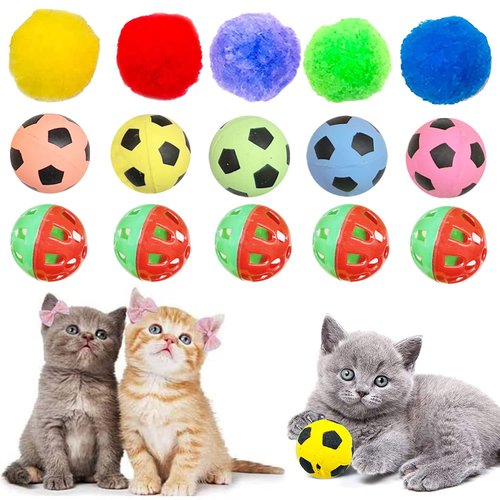 Allazone 35 PCS Cat Toys Balls Set, 7 Style Pompoms Kitten Toy Paper Balls Thread Ball, Foam Balls for Cats Colorful Rainbow Ball, Interactive Cat Toy for Cats to Play, Training