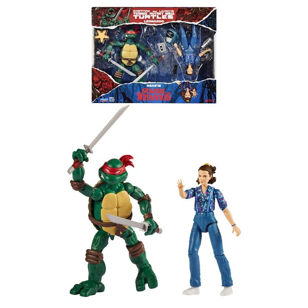 Bandai 2 Pack | Teenage Mutant Ninja Turtles Leonardo Vs Stranger Things Eleven Action Figures | 6'' Stranger Things Eleven and Leonardo Ninja Turtle Action Figures with Articulation