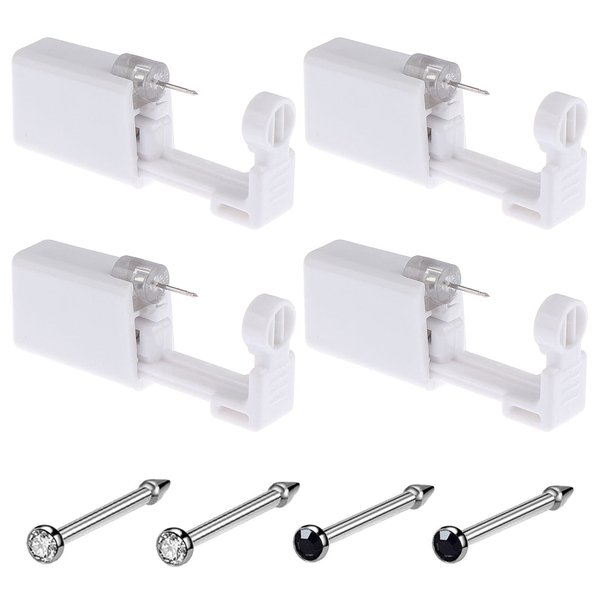 Nose Piercing Gun - Silmy 2 Pack Nose Piercing Kit Disposable Self Nose Piercing Gun with Nose Stud Pierce Kit Tool for Nose Studs Piercing Gun (Max-4pcs)