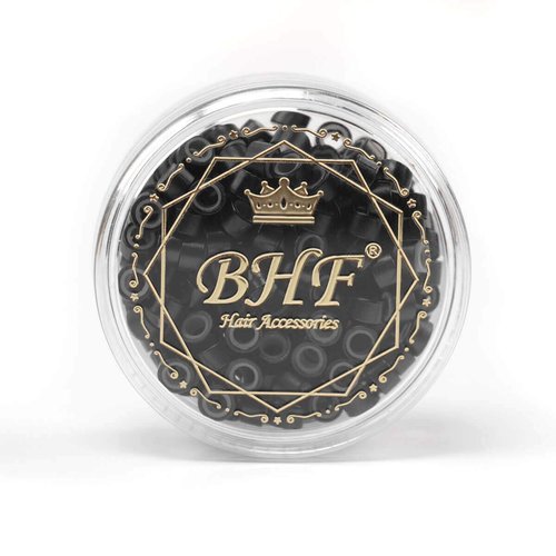 2 Bottles, 200Pcs Beads Silicone Aluminium Micro Nano Rings 5.0x3.0x3.0 mm Lined For I Tip/Nano Hair Extensions Tool Beads (Black Color)