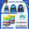 Nosiny 72PCS Video Game Party Favors Birthday Include 24 Video Game Goodie Drawstring Bags 24 Silicone Bracelet 24 Controller Keychain for Kids for Party Supplies(Fresh, Blue)