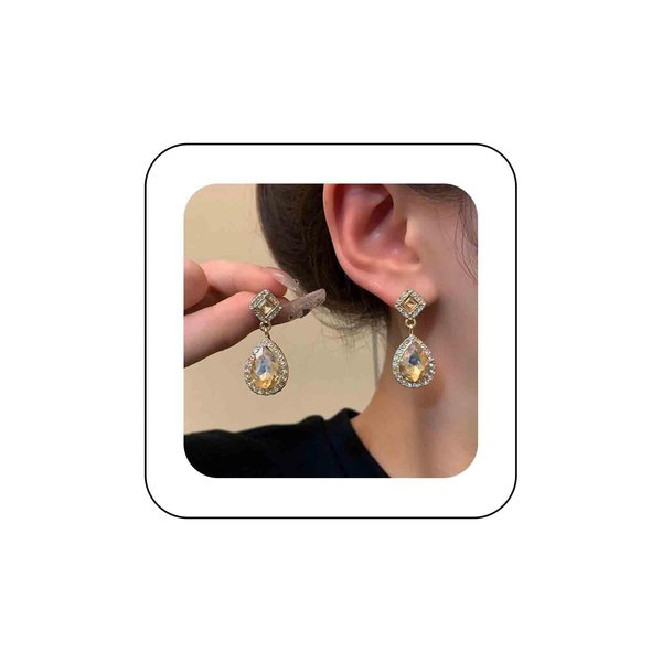 Sttiafay Vintage Crystal Teardrop Earrings Rhinestone Drop Earrings Sparkly Cz Teardrop Dangle Earrings Gold Square Gem Stud Earrings Jewelry for Women and Girls
