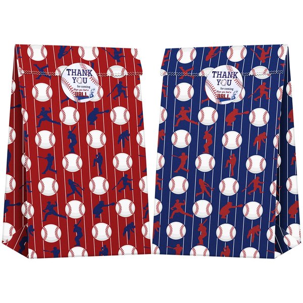 durony 24 Pieces Baseball Party Treat Bags Kraft Paper Bags 9.4 x 5.1 x 3.1 Inch Party Favor Bags Goodie Candy Bags with Stickers for Sports Theme Party Decorations