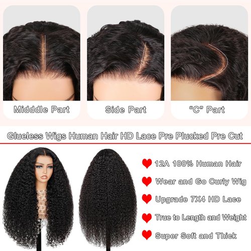 28 Inch Glueless Wigs Human Hair Pre Plucked Pre Cut 180 Density Water Wave HD Lace Front Wigs Human Hair Glueless Wear and Go 7X4 Wet and Wavy Curly Lace Closure Wigs Human Hair for Women