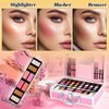 YBUETE Beginner Makeup Kit for Teen,Makeup Gift Set for Girl Women,Beginner Makeup Kit with Cosmetic Train Case Included 32 Colors Eyeshadow Blusher Contour Lip Gloss Lip Liner Mascara Eyeliner Mirror