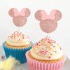 24 PCS Mouse Inspired Cupcake Toppers with Pink Bow Rose Gold Glitter Mini Cupcake Picks Decorations for Baby Shower Wedding Kids Birthday Party Supplies