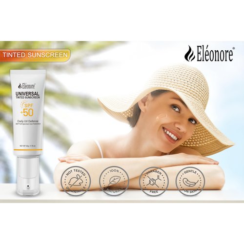 ELEONORE Universal Tinted Sunscreen SPF 50 - Natural Mineral Sunblock for Face & Body, Broad Spectrum UVA/UVB Protection, Water Resistant, Non-Greasy Non-Sticky Formula Travel Size 50ml /1.7oz