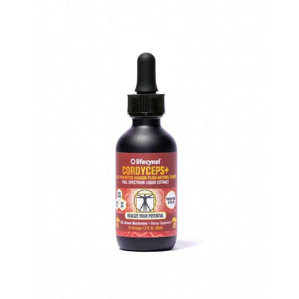 LIFE CYKEL Cordyceps Mushroom Extract w/Kakadu Plum- Natural Energy Supplement for Fatigue & Stamina- Mycelium Vitamin C Antioxidants Non-GMO Organic Mushrooms Made in US, 2 Fl oz (Packaging May Vary)