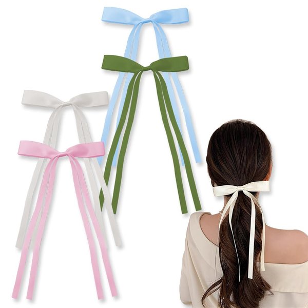 Tassel Ribbon Bow Hair Clips French Barrette Hair Bows Clip for Women Hair Accessories for Girls 4pcs Hair Clips for Women Tassel Ribbon Bowknot Hair Clip for Girls Clip In Hair Bows With Long Tail