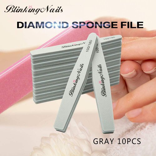 Sponge Nail File and Buffers 10Pcs for Nail Art Care Double Sides Design 100/180 Grit Nail Buffer Professional Manicure Nail Tools Color Gray