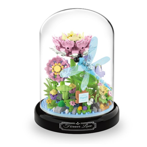 Jollcnoia Lotus Dragonfly Home Bouquets Building Toy with Dust Cover - Creative Housewarming, Ideal Creative Toy Gift for Moms and Women