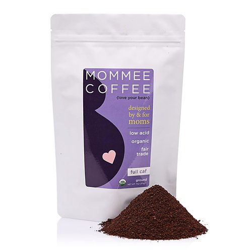 Mommee Coffee Full Caf Ground Low Acid Coffee - 100% Arabica Organic Coffee Beans with Smooth Caramel Flavor - Medium Grind for Drip, Reusable One Cup Filters - 11 oz