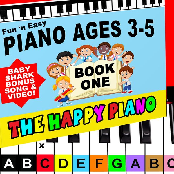 The HAPPY PIANO PRESCHOOLERS Book & Color-Coded Stickers KIT. SO EASY-to-FOLLOW. Kids Toddlers AGES 3-5. Beginner music book, BABY SHARK lesson video, FREE Book 2 (digital) 20K taught since 2006!