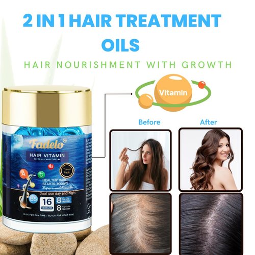 Intensive Hair Treatment Serum with Moroccan Oil and Vitamins A, C, E, and B5 for Hair Repair and Growth - No Rinse Serum for Women & Men - 16 Capsules (8 Day/8 Night)