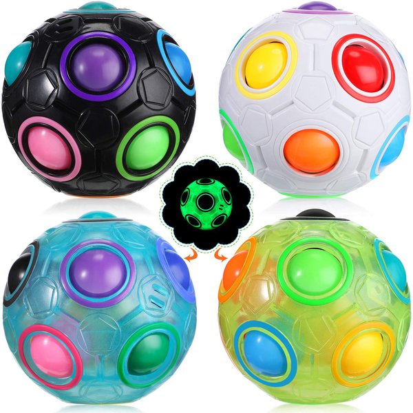 Skylety 4 Pcs Magic Rainbow Puzzle Ball Glow in Dark Teaser Fidget Ball Brain Teaser Fidget Toy Colorful Stress Reliever Ball for Boys, Girls, Adults