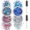 Allstarry Chunky Body Glitter 4 Colors Cosmetic Patriotic Face Glitter Veterans Day Eye Flakes Independence Day Hair Sequins Sparkle 4th of July Accessories for Women Face Paint Makeup Nails Art