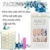 24Pcs Glossy Blue Press on Nails Square Medium Full Cover Artificial Fake Nails with Marble and Gold Line Designs Acrylic Coffin False Nails with Glue Stick on Nails for Women Girls