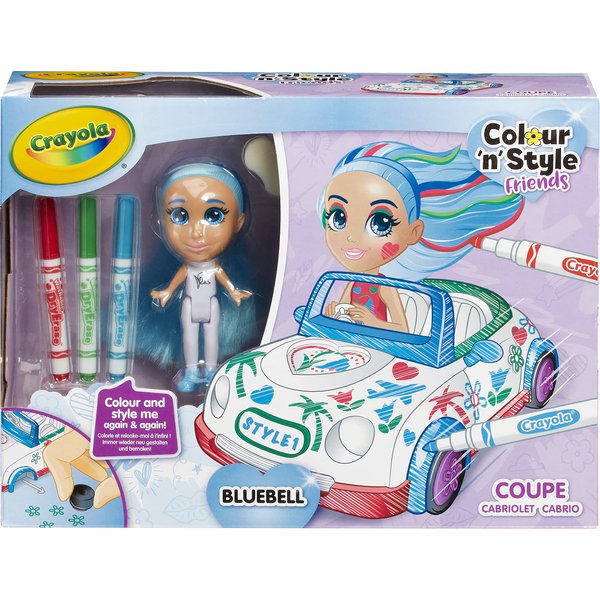 CRAYOLA Colour 'n' Style Friends: Bluebell - Coupe Playset | Colour & Style Your Own Doll, Again and Again! (Includes Magic Dry-Erase Pens) | Ideal for Kids Aged 3+
