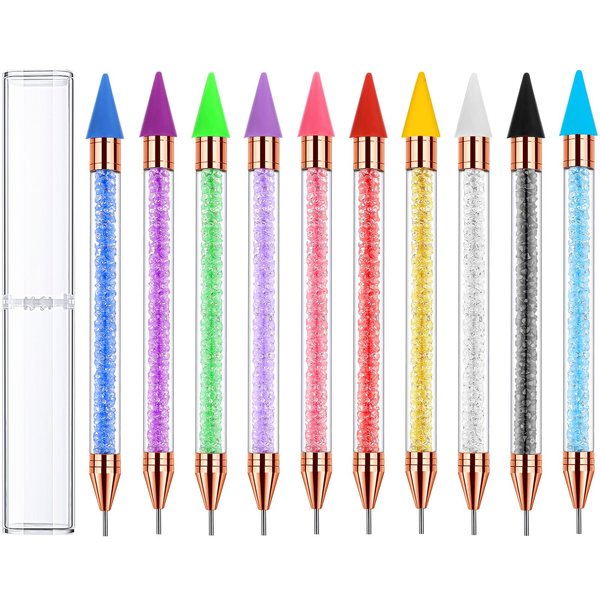 Tatuo 10 Pcs Diamond Painting Pen with Wax Tip Dual Ended Diamond Art Pens Tools Nail Rhinestone Picker Nail Gem Tool for Manicure Nail Art DIY Decoration and 5D DIY Painting Crafts