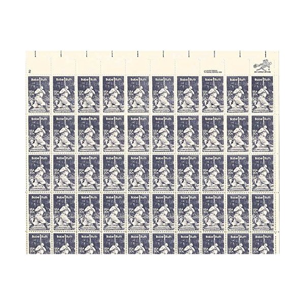 Babe Ruth Sheet of 50 x 20 Cent US Postage Stamps Scott 2046