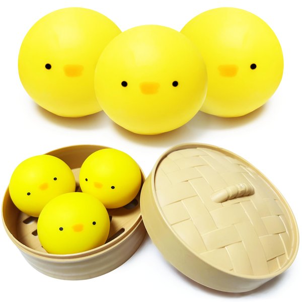 Mini Chick Dumpling Stress Balls for Kids (3 Pack) Squishy Stress Ball Fidget Toys, Easter Chicks Basket Stuffer Party Favors Autism Sensory Toys
