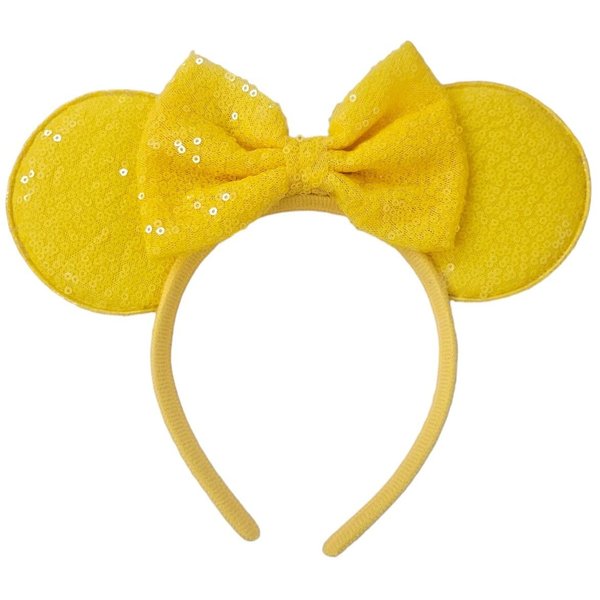 CLGIFT Red sparkle minnie ears, Silver gold blue yellow belle minnie ears, Custom Mouse Ears,Classic Red Sequin Mickey Ears (Yellow)