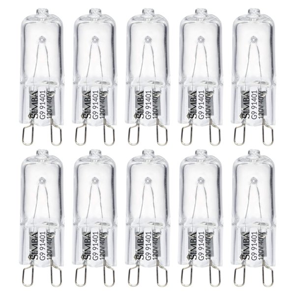 Simba Lighting Halogen Light Bulb G9 T4 40W JCD Bi-Pin (10 Pack) for Chandeliers, Pendants, Cabinet Lights, Landscape Lights, Desk and Floor Lamps, Wall Sconces, 120V Dimmable, 2700K Warm White