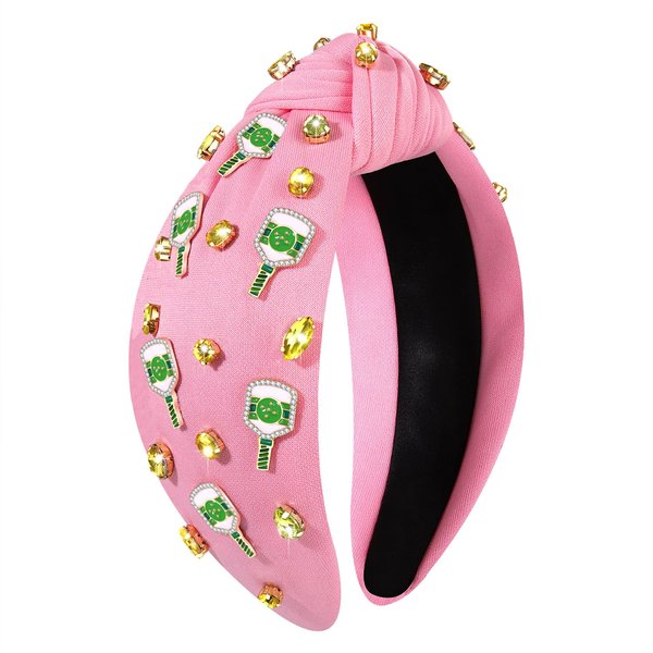 MOLOCH Game Day Headband for Women Pickleball Knotted Headband Pickleball Paddle Headband Jeweled Crystal Top Knot Headband Game Day Sports Hair Accessories Gifts