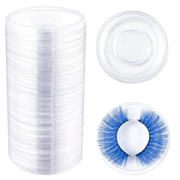 100 Pack Round Transparent Eyelash Trays Plastic Mink Lash Trays for Storage Lash Case Holder Packing Box Empty