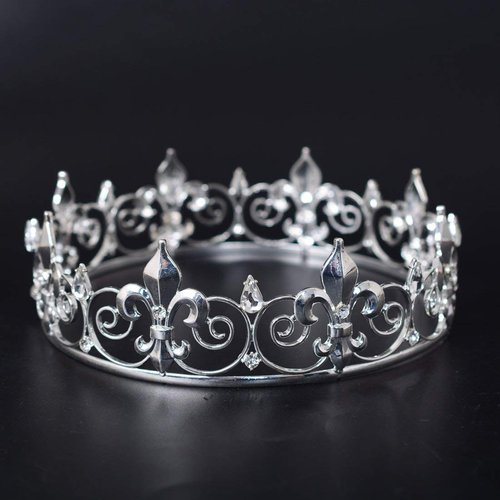 SH SNOWH Full King Crown Silver, Metal Tiaras and Crowns for Men, Birthday Crown Prom Party Hats Costume Hair Accessories