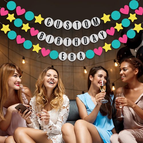 Generic DIY Friendship Bracelet Birthday Banner,Colorful Glitter Banner for Birthday, Custom Name Age Numbers 0 to 9 Friendship Bracelet Birthday Banner for Birthday Party Decorations