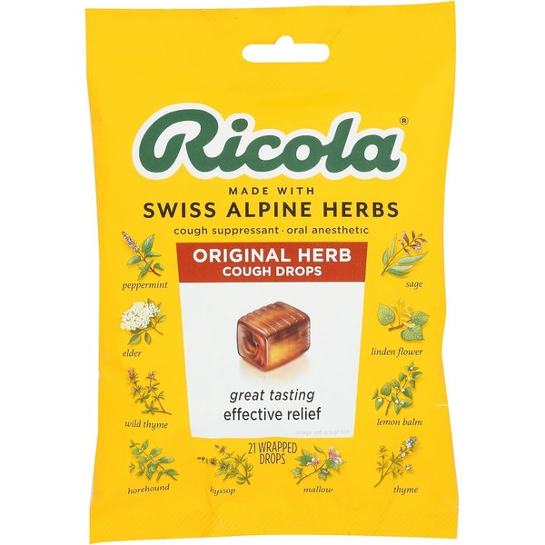 Ricola Original Swiss Herb Cough Suppressant Throat Drops, 21 Drops, Fights Coughs Naturally, Soothes Throats, Naturally Soothing Relief