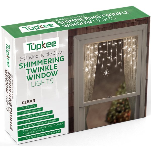 Tupkee Shimmering Twinkle Window Icicle Lights - 3 Feet (0.91 m), 50 Clear Incandescent Christmas Indoor Outdoor Random Twinkle Icicle Lights - 8 of 50 Lights Twinkle