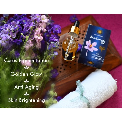 AYURVEDASHREE Kumkumadi Oil 30 ML with 24K Gold Flakes, Almond Oil, Sesame Oil, Olive Oil, Walnut Oil, Castor Oil, Coconut Oil, Jojoba Oil, Carrot Seed Oil and other Natural Herbs