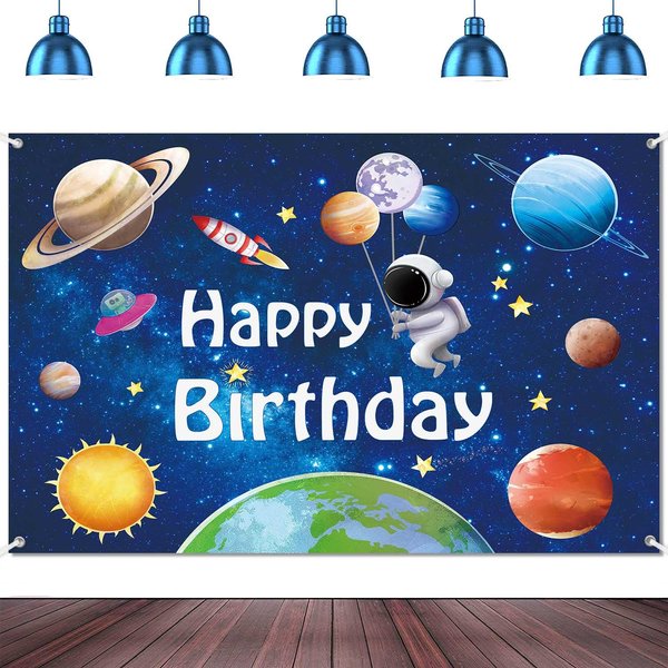LDWLYW Space Birthday Backdrop Outer Space Happy Birthday Banner Backdrop for Boys Kids Planet Astronaut Space Theme Photo Background Space Birthday Decorations Party Supplies 5x3ft