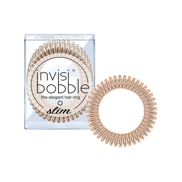 invisibobble SLIM Traceless Spiral Hair Ties - Bronze Me Pretty - Strong Elastic Grip Coil Hair Accessories for Women - No Kink Non Soaking - Gentle for Girls Teens and Thick Hair, 3 Count (Pack of 1)
