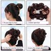 YOSILADY Messy Bun Hair Piece Human Hair Brown Black Hair with Elastic Band Scrunchies Stretchy Fluffy Chignon Ponytail Hairpieces Updos for Women Girls (2#/Brown Black, Curly)