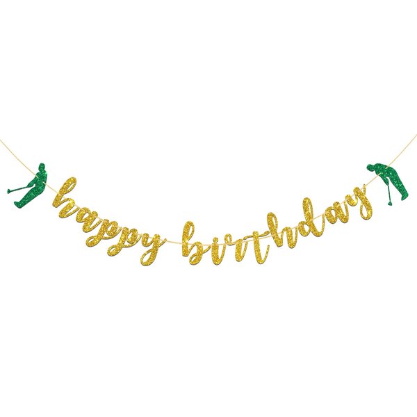 Gold Glitter Happy Birthday Golf Banner, Sport Theme Men or Boy Birthday Banner, Golf Club Sign Birthday Celebration Party Decoration Supplies