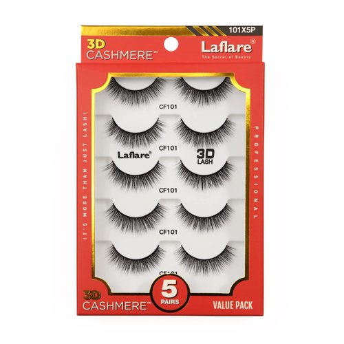 Laflare 3D Cashmere False Eyelashes Multipack, Ultra Soft, Glam, Luxurious, Cruelty-Free, Reusable, Fake Eyelashes 5 Pairs Value Pack (101X5P)