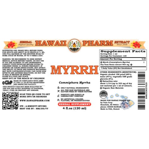 HawaiiPharm Myrrh (Commiphora myrrha) Liquid Extract, Myrrh Herbal Supplement, Made in USA 4x4 fl.oz