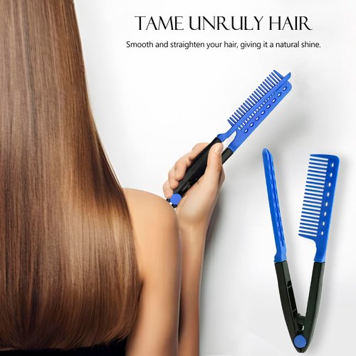 2-Pack Hair Straightening Comb Set - Flat Iron Comb for Beautiful Tresses, Hair Straightener Comb with Firm Grip, Ideal for Knotty Hair, Styling Comb, Hair Comb for Straight Hair (Blue).