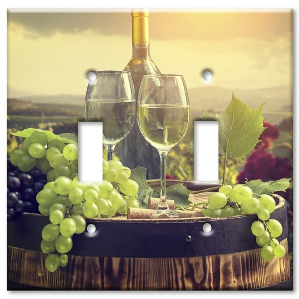 Art Plates 2-Gang Toggle OVERSIZED Switch Plate - OVER SIZE Decorative Metal Wall Plate - Green Grapes and Wine - (Made in USA)
