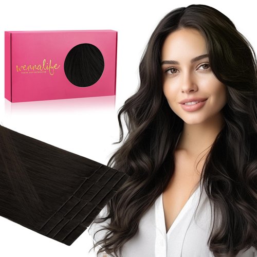 WENNALIFE Invisi Edge Tape in Hair Extensions Human Hair, 16 Inch 50g 20pcs Dark Brown Invisible Luxury Remy Hair Extensions Natural Seamless Injected Tape Ins Straight Extensiones De Cabello Humano