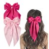 Furling Pompoms Hair Bows for Women,Hot Pink Hair Bow Clip with Long Tail Ribbon Bows for Hair Satin Bow Hair Clips,Bow Hair Accessories for Birthday Wedding Holidays Pack of 2