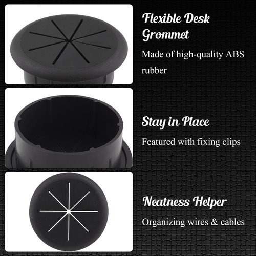 Suiwotin 2pcs 2 Inch Cable Grommet, Flexible Desk Grommet, Cable Cord Hole Plug Wire Hole Cover for Desk, Table, Wire Pass Through (Black)
